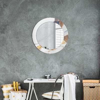 Miroir rond imprimé Marbre blanc