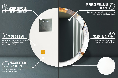 Miroir rond imprimé Marbre blanc
