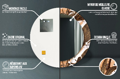 Miroir rond imprimé Feuilles de palmier