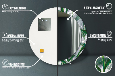 Miroir rond imprimé Feuilles tropicales