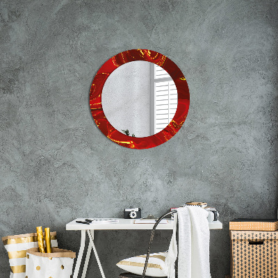 Miroir rond avec décoration Marbre rouge