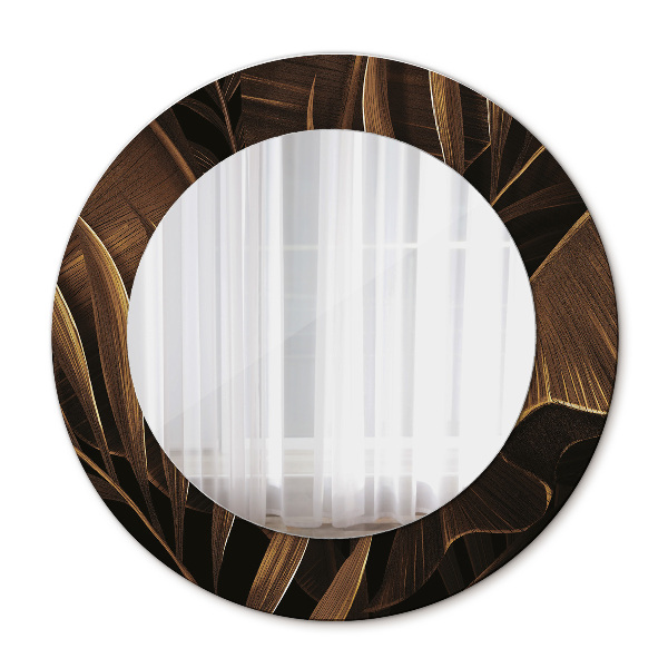 Miroir rond avec décoration Feuilles de bananier brunes