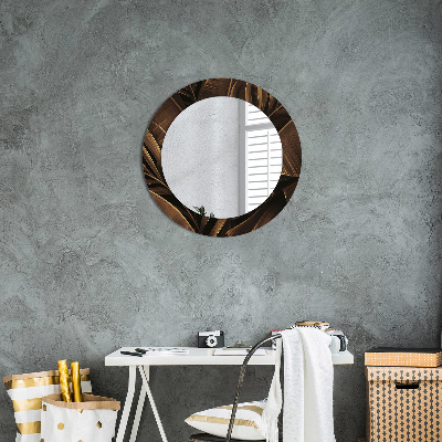 Miroir rond avec décoration Feuilles de bananier brunes