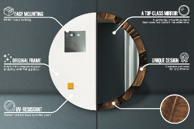 Miroir rond avec décoration Feuilles de bananier brunes