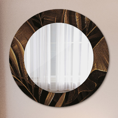 Miroir rond avec décoration Feuilles de bananier brunes