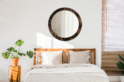 Miroir rond avec décoration Feuilles de bananier brunes