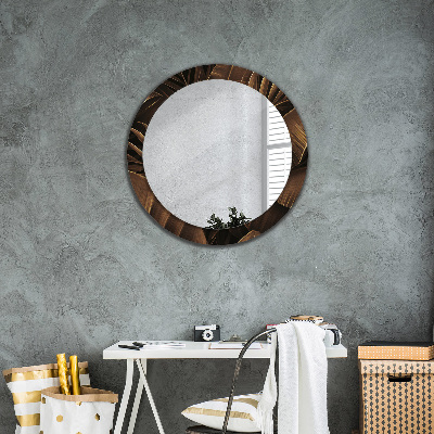 Miroir rond avec décoration Feuilles de bananier brunes
