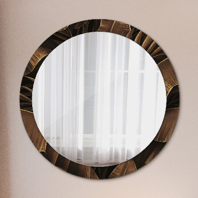 Miroir rond avec décoration Feuilles de bananier brunes