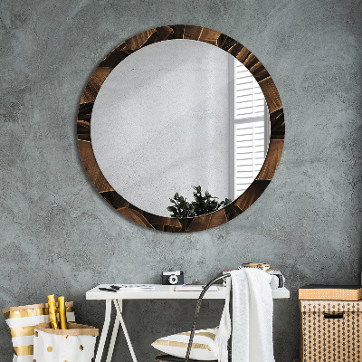 Miroir rond avec décoration Feuilles de bananier brunes