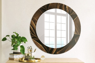 Miroir rond avec décoration Feuilles de bananier brunes