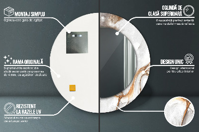 Miroir rond imprimé Marbre clair