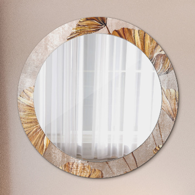 Miroir rond imprimé Feuilles d'or