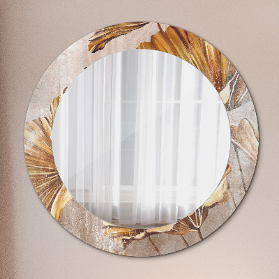 Miroir rond imprimé Feuilles d'or