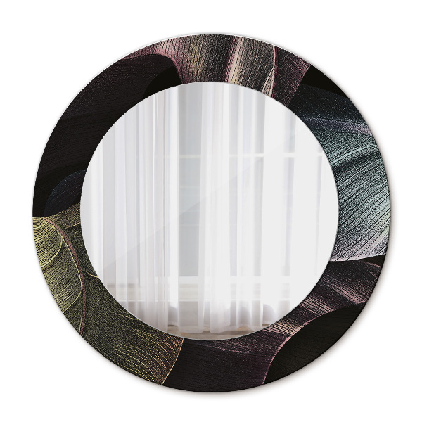 Miroir rond avec décoration Feuilles tropicales foncées