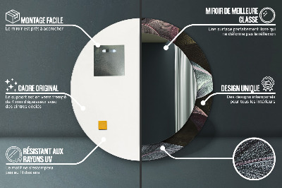 Miroir rond avec décoration Feuilles tropicales foncées