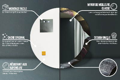 Miroir rond avec décoration Feuilles tropicales foncées