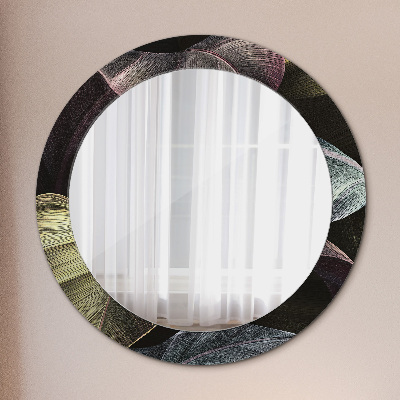 Miroir rond avec décoration Feuilles tropicales foncées