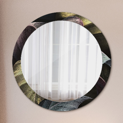 Miroir rond avec décoration Feuilles tropicales foncées