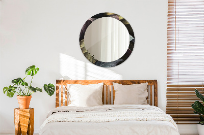 Miroir rond avec décoration Feuilles tropicales foncées
