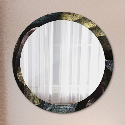 Miroir rond avec décoration Feuilles tropicales foncées