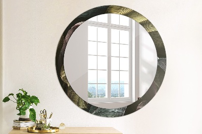 Miroir rond avec décoration Feuilles tropicales foncées