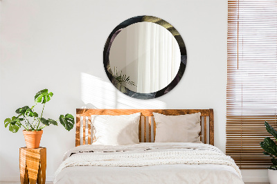 Miroir rond avec décoration Feuilles tropicales foncées