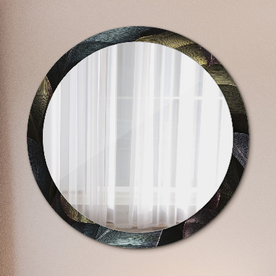 Miroir rond avec décoration Feuilles tropicales foncées