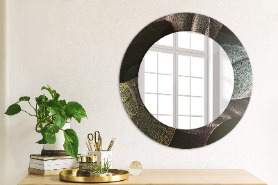 Miroir rond avec décoration Feuilles tropicales foncées