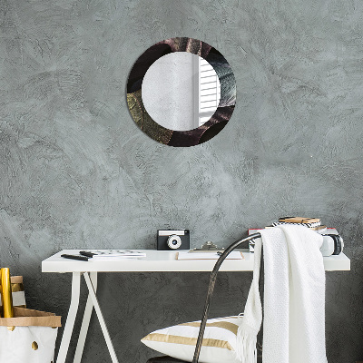 Miroir rond avec décoration Feuilles tropicales foncées