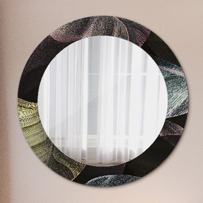 Miroir rond avec décoration Feuilles tropicales foncées