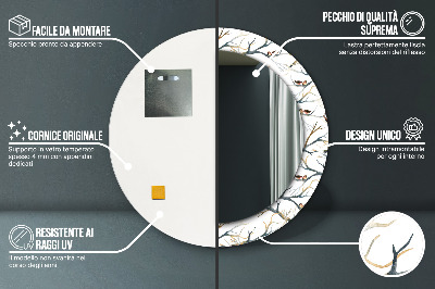 Miroir rond avec décoration Moineaux oiseaux branches
