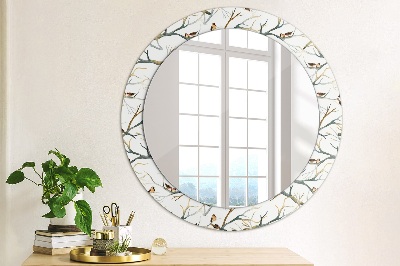 Miroir rond avec décoration Moineaux oiseaux branches