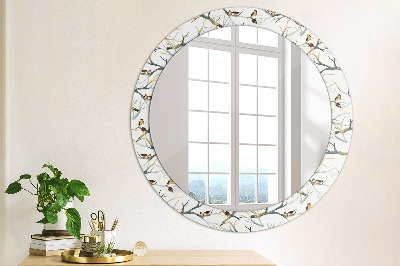 Miroir rond avec décoration Moineaux oiseaux branches