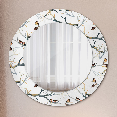 Miroir rond avec décoration Moineaux oiseaux branches