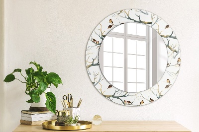 Miroir rond avec décoration Moineaux oiseaux branches