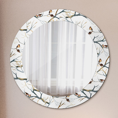 Miroir rond avec décoration Moineaux oiseaux branches