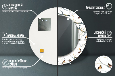 Miroir rond avec décoration Moineaux oiseaux branches