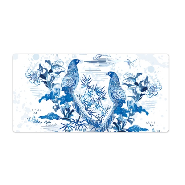 Sous main de bureau Gravure sur bois d'oiseaux bleus