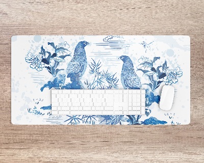 Sous main de bureau Gravure sur bois d'oiseaux bleus