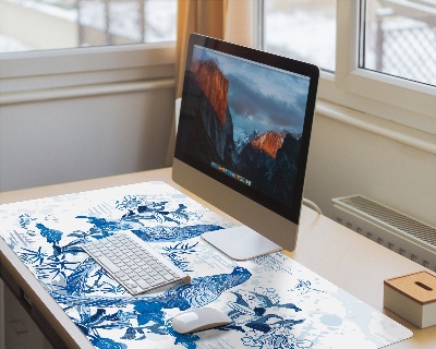 Sous main de bureau Gravure sur bois d'oiseaux bleus