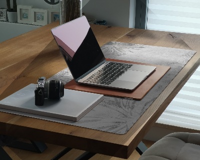 Sous-main bureau Béton gris et fleurs