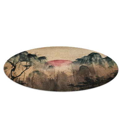 Tapis protège sol rond Forêt au coucher du soleil