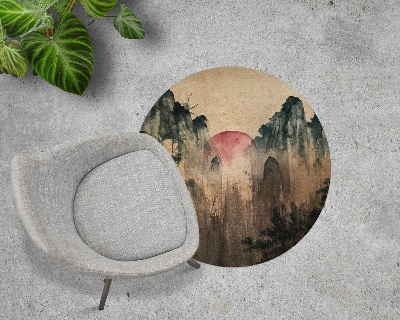 Tapis protège sol rond Forêt au coucher du soleil