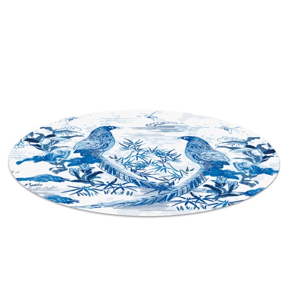 Tapis fauteuil bureau rond Gravure sur bois de merles bleus
