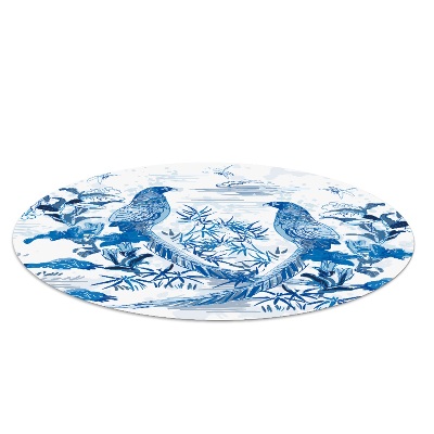Tapis fauteuil bureau rond Gravure sur bois de merles bleus