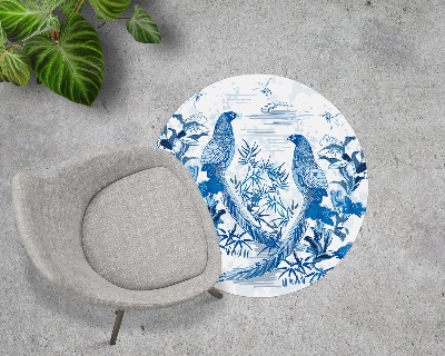 Tapis fauteuil bureau rond Gravure sur bois de merles bleus