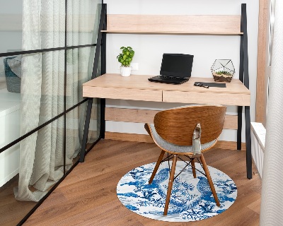 Tapis fauteuil bureau rond Gravure sur bois de merles bleus