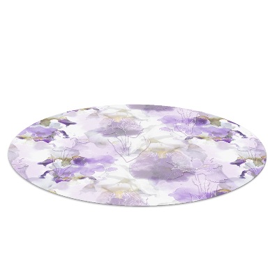 Tapis protège sol rond Fleurs violettes à l'aquarelle