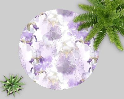 Tapis protège sol rond Fleurs violettes à l'aquarelle