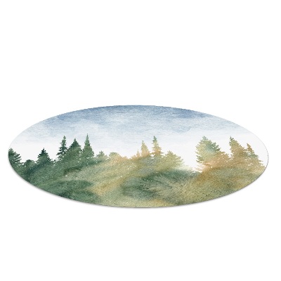 Tapis protège sol rond Paysage forestier à l'aquarelle